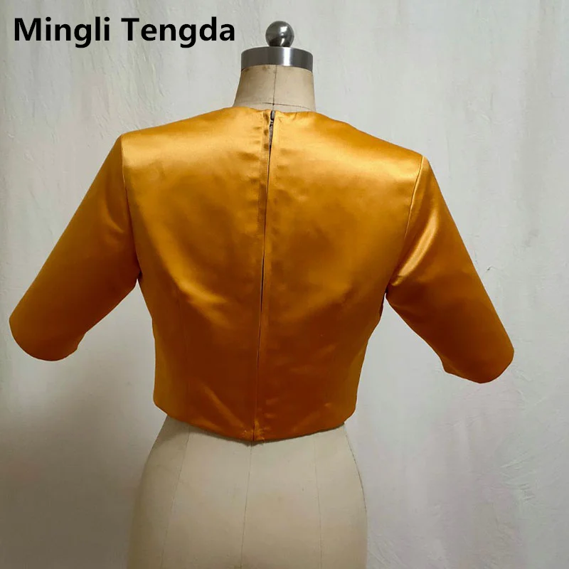 Mingli tengda conservadores muçulmanos manga longa wedding jacket envolve bolero cetim feminino noiva superior envoltório nupcial encolher feito sob encomenda