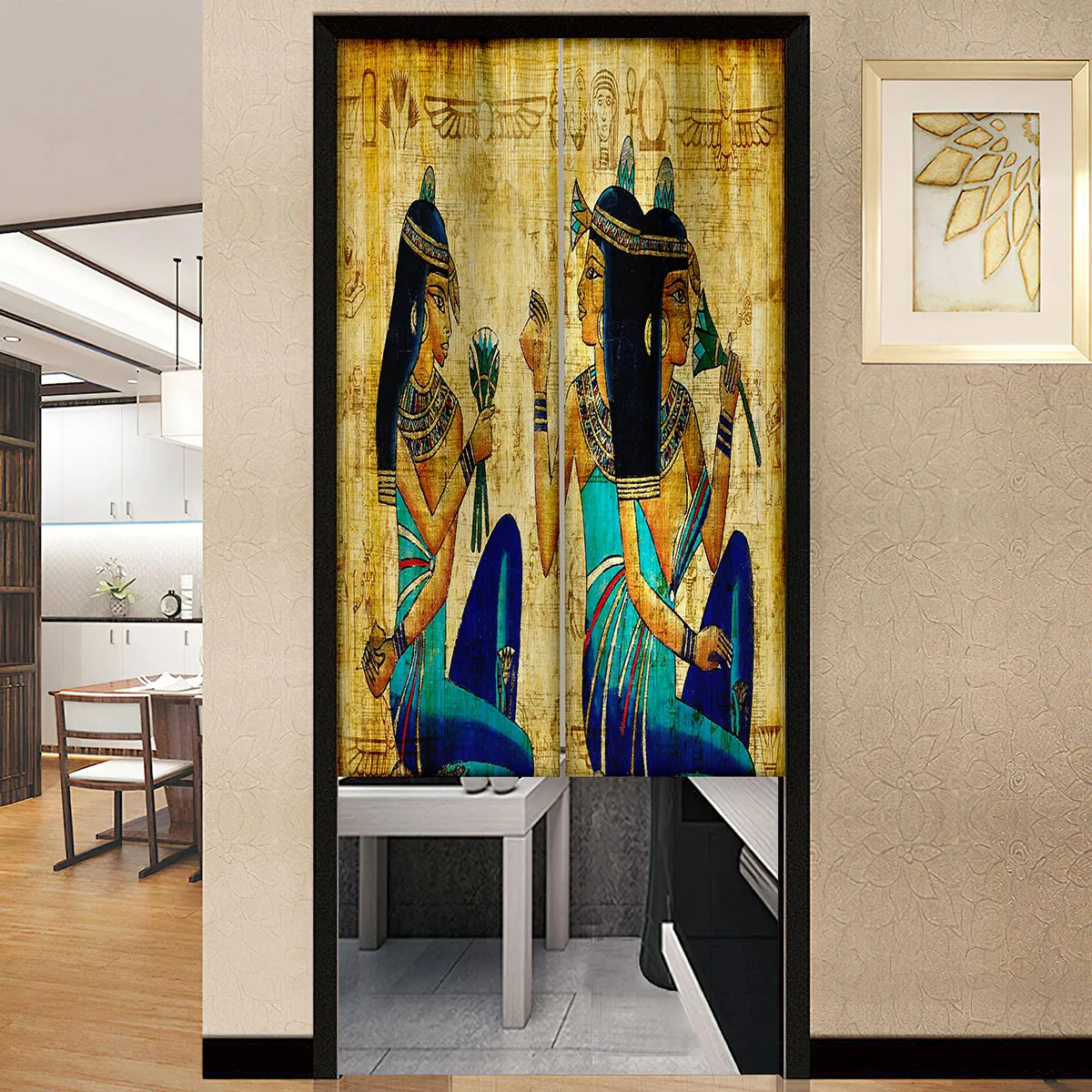 Ancient Egyptian Pharaohs Door Curtain Dust Proof Kitchen Partition Drapes Restaurant Hotel Room Entrance Hanging Half-Curtain