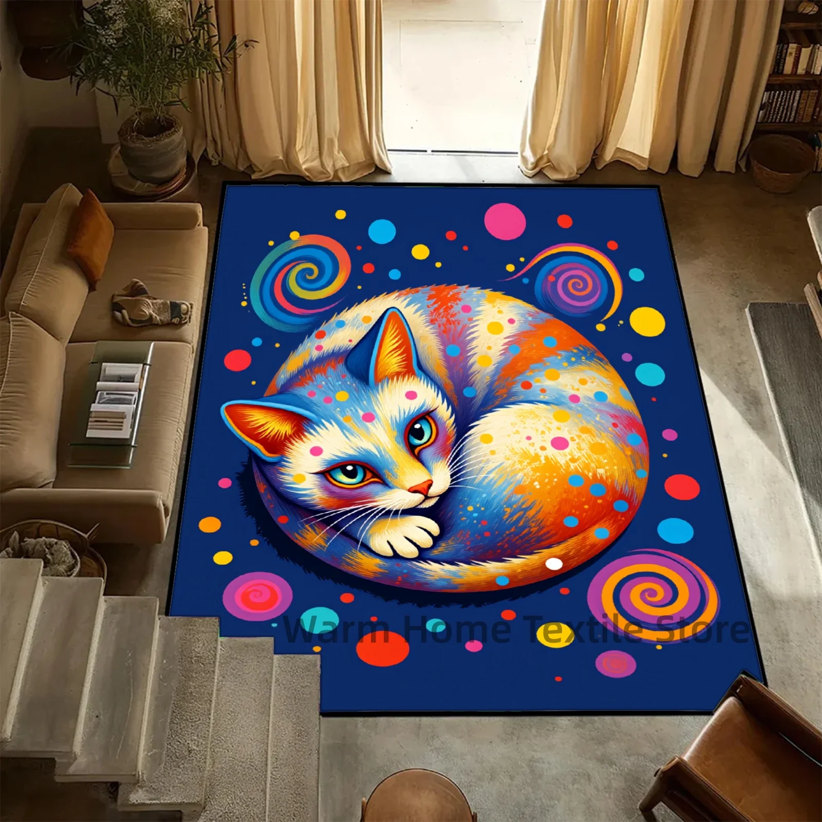 Strange Cats Carpet Abstract Pop Art Floor Rug Washable Anti-Slip Unique Optical Illusion Rug for Living Room Popular Rug Gifts