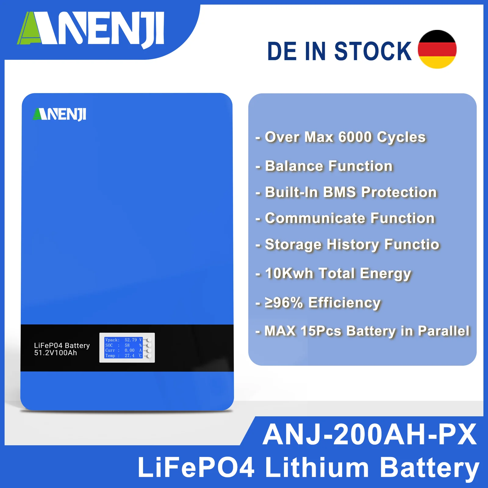 Powerwall 48v Lifepo4 Battery 51.2v 200Ah 100AH 10kwh 5kwh Lithium Li-ion 16S Parallel 15P 6000+ Cycle RS485 CAN BMS A Cell+