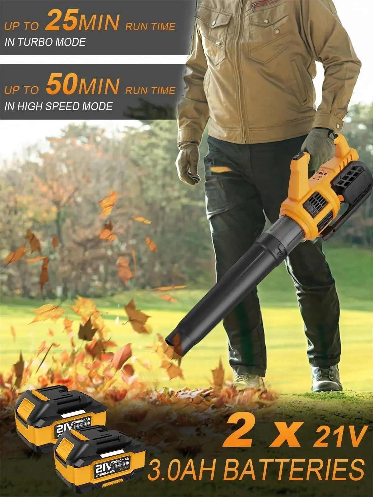 Cordless Leaf Blower - 21V Electric Leaf Blower Cordless with 3.0Ah Battery and Fast Charger for Lawn Care and Patio