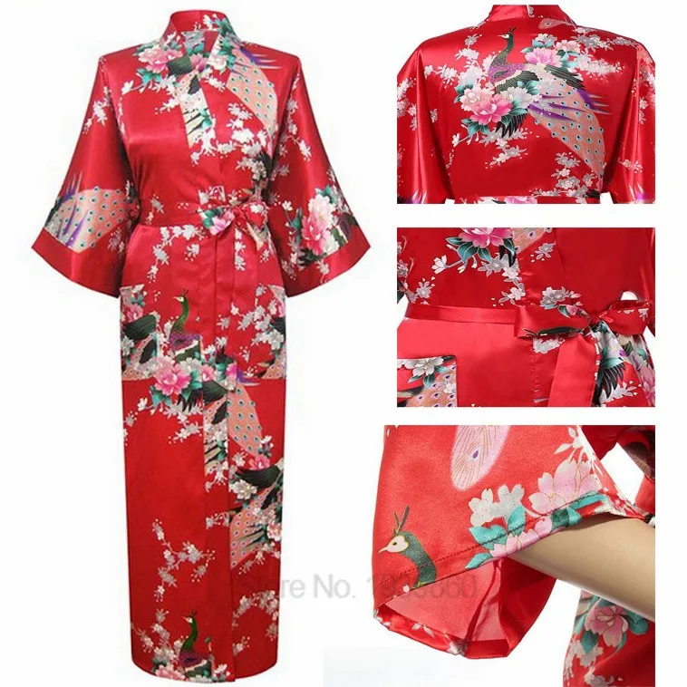 Bata de seda de rayón con estampado chino para mujer, camisón largo y Sexy, Kimono Yukata, bata de baño, ropa de dormir de talla grande, lencería