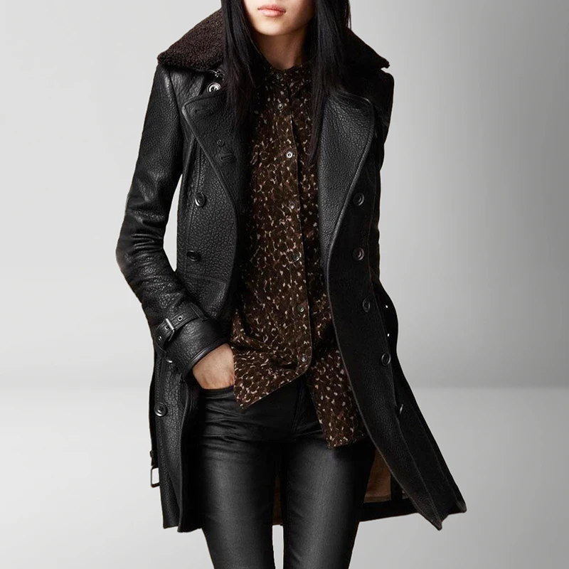 レディース ティエンドレザー ジャケット スタイル ファーカラー ミドル丈 ベルト付き スリム バイカー ロコモティブスタイル ブリティ ファイオン アウターウェア 冬用コート