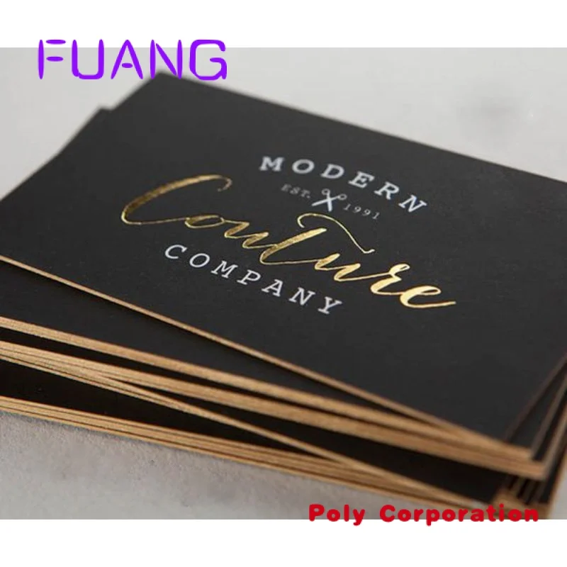 

Custom Custom Luxury Brand Name Gold Foil Printing Logo With gold edges White Paper Display Black Visiting Business Card