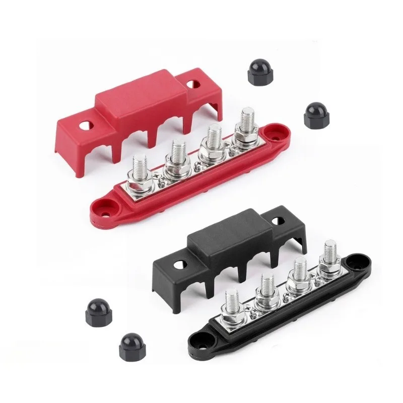 RV Marine Grid M8M10 High Current Wiring Stud, Red and Black 4 Stud Distribution Block Bus