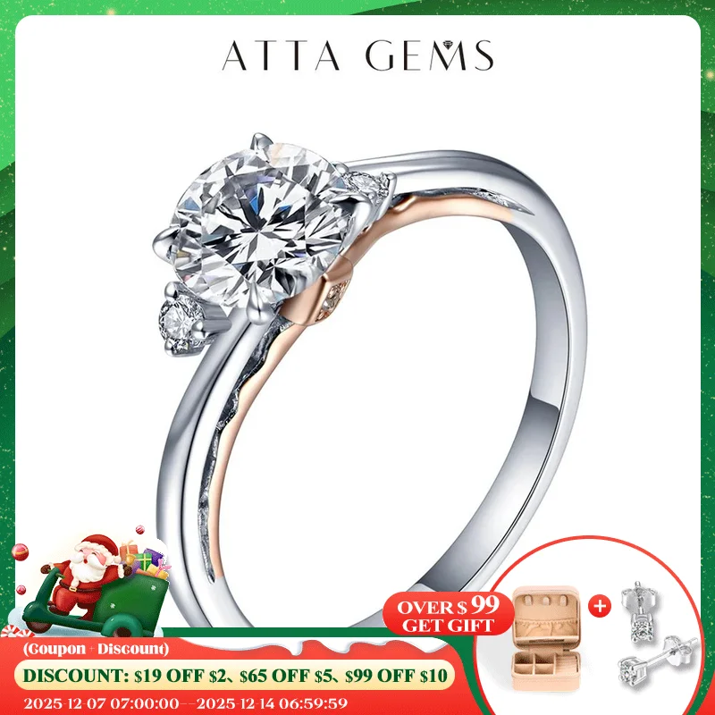 

ATTAGEMS 925 Silver 18K Rose Gold Plated Rings For Women Sparkling Moisssanite Diamond Wedding Band Anniversary Fine Jewelry