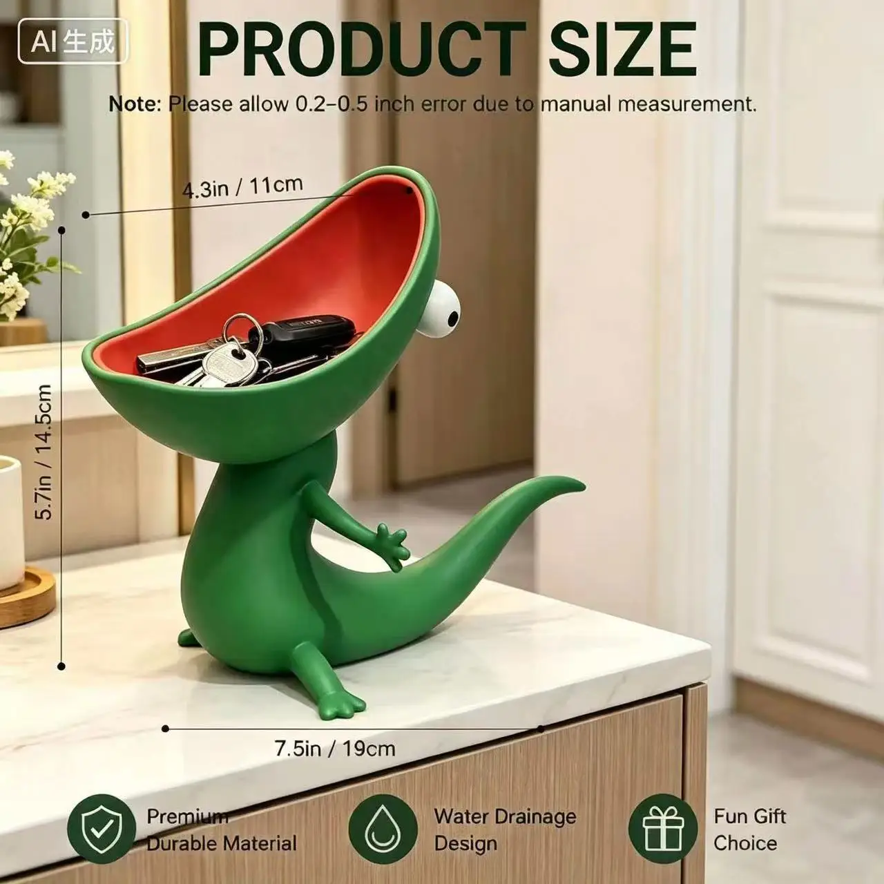 Novelty Open‑Mouth Lizard Soap Holder, Resin Bar Soap Dish, Cute Funny Desktop Decor Storage Box for Bathroom Home Decoration