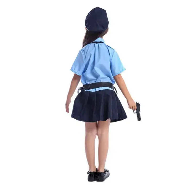 Coslan Cute Girls Halloween Tiny Cop Police Officer Playtime Cosplay Costume Kids Blue Coolest Police Uniform Carnaval Cosplay C