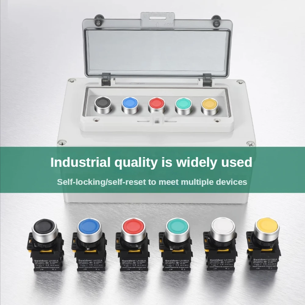 Waterproof Button Switch Momentary Self Reset Self Locking Flat Round Head 22mm Power Push Button Switch 10A 1NO 1NC Red Green