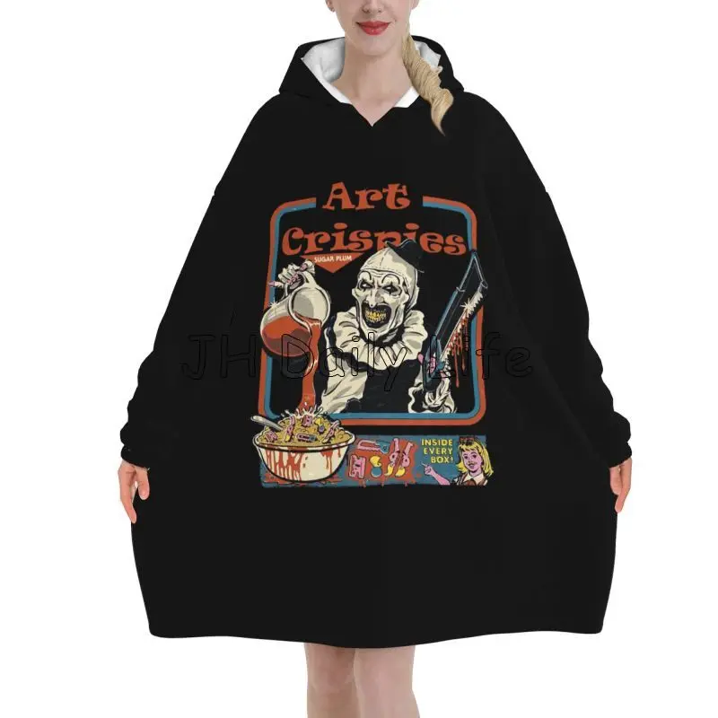 Art The Clown Terrifier Horror Film Wearable Hoodie Blanket Women Pullover Sweatshirt Oversized Cozy Warm Flannel Fleece Blanket