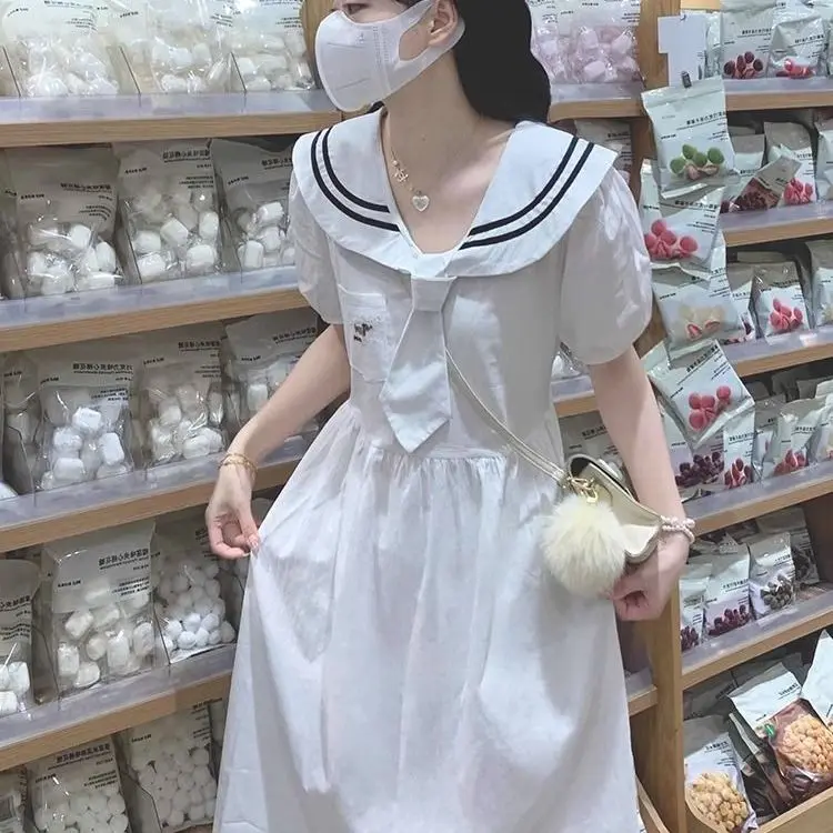 plus Size Navy Collar Dr Women Summer 300 Pou Waist Cinching Slimming Gentle First Love Long Dr Commute Sle High W...