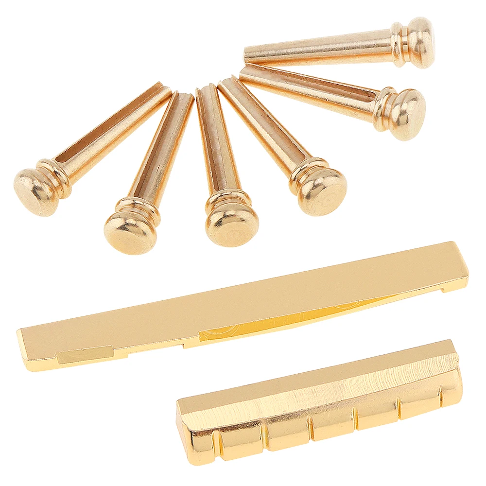 6pcs Golden Acoustic Guitar Bridge Pins Saddle Nut Set Metal Zinc Alloy Folk Guitar String Nut Nails Tailpiece Accessories