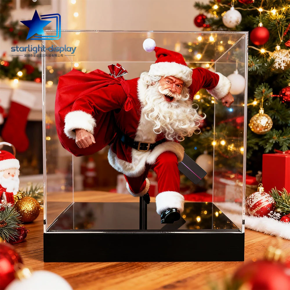 

3D Glasses-Free Holographic Fan LED Light Display Box for Halloween & Christmas Desktop Decor Plays Videos & Images