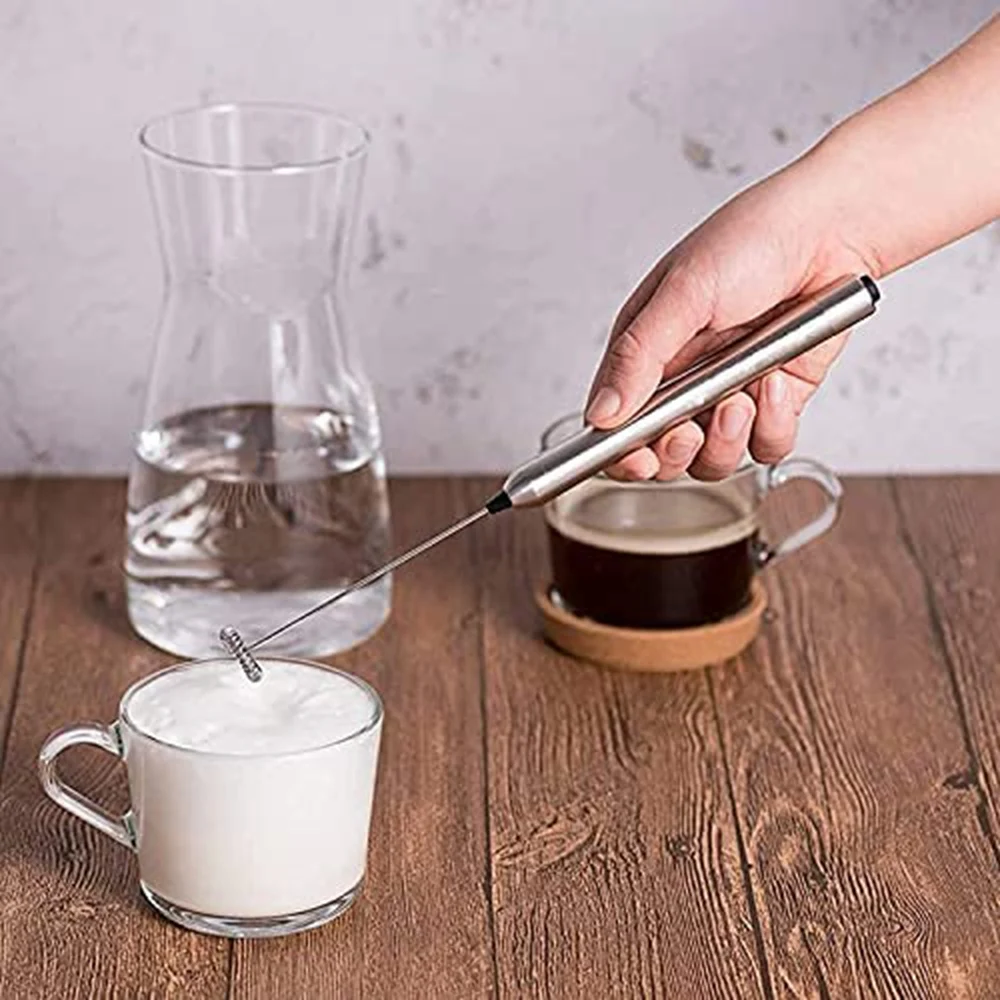 Frother De Leite De Aço Inoxidável Elétrico, Handheld Milk Frother, Operação a bateria