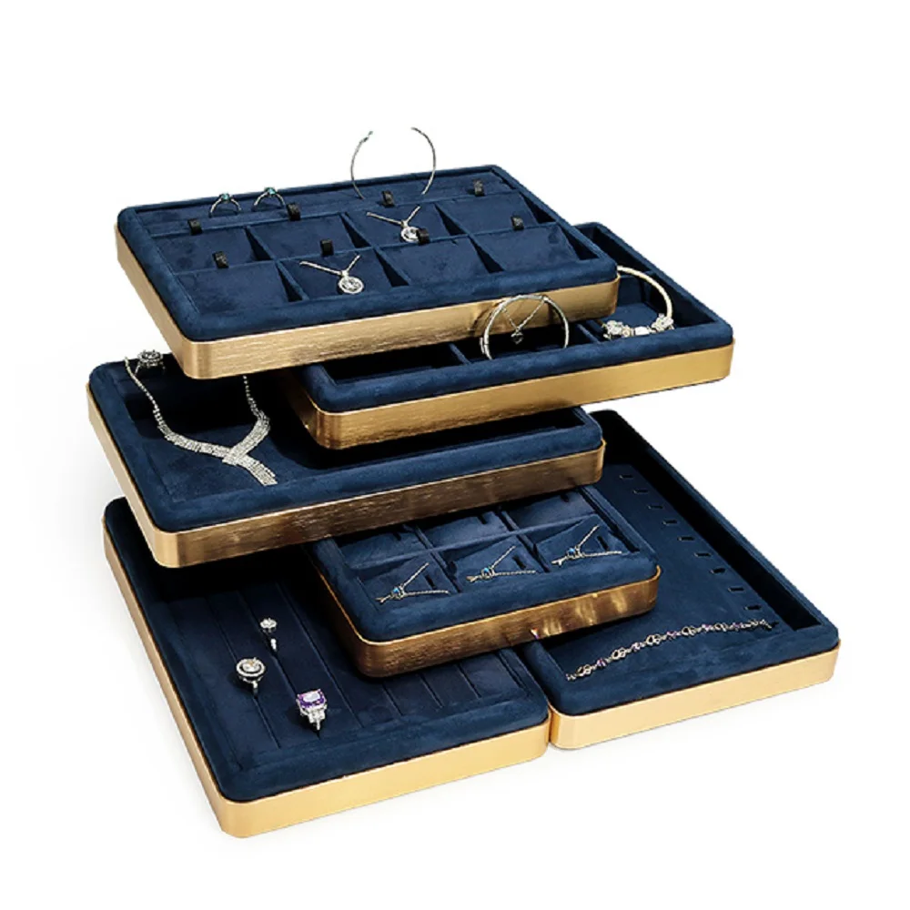 

Royal blue metal microfiber necklace Ring Display Jewelry tray Jewelry storage tray Jewelry look tray props