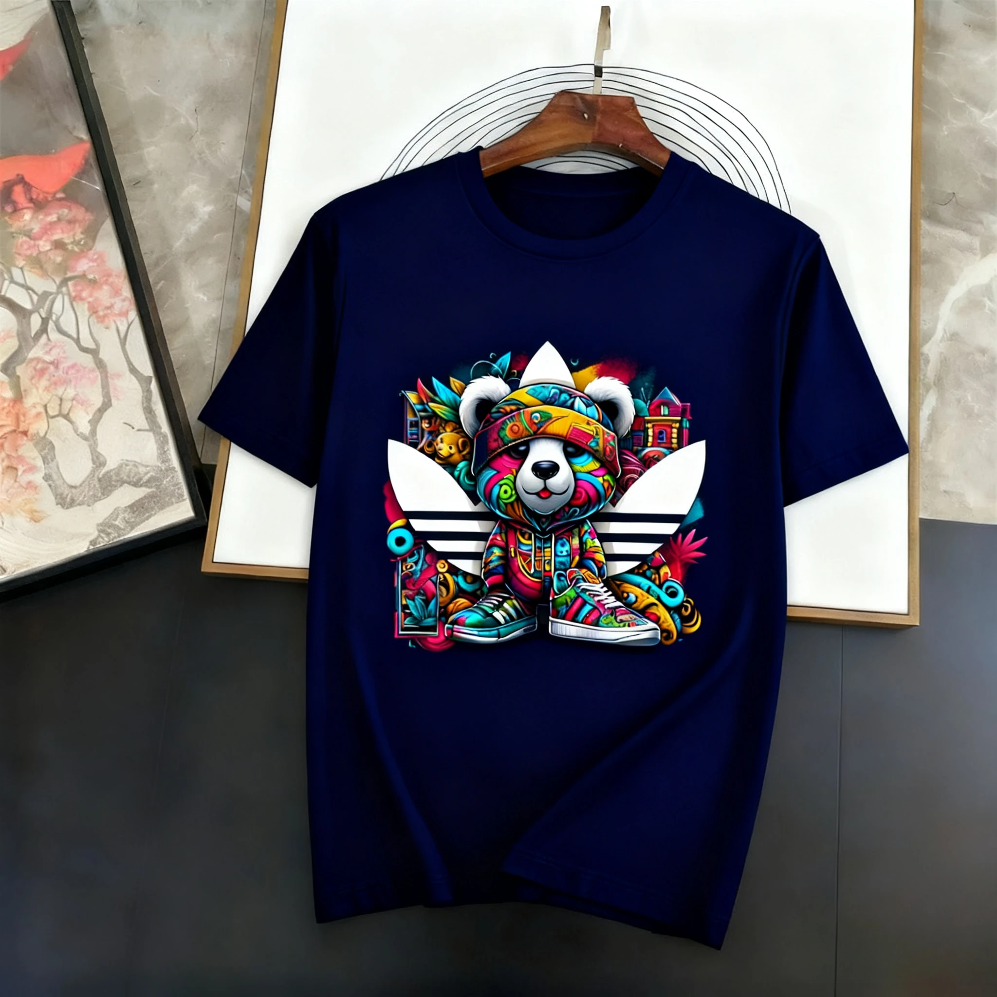 Men's and Women's Patterned Top Multi-purpose Loose T-shirt Pure Cotton 2026 Summer New Short Sleeved Sailor Collar Print
