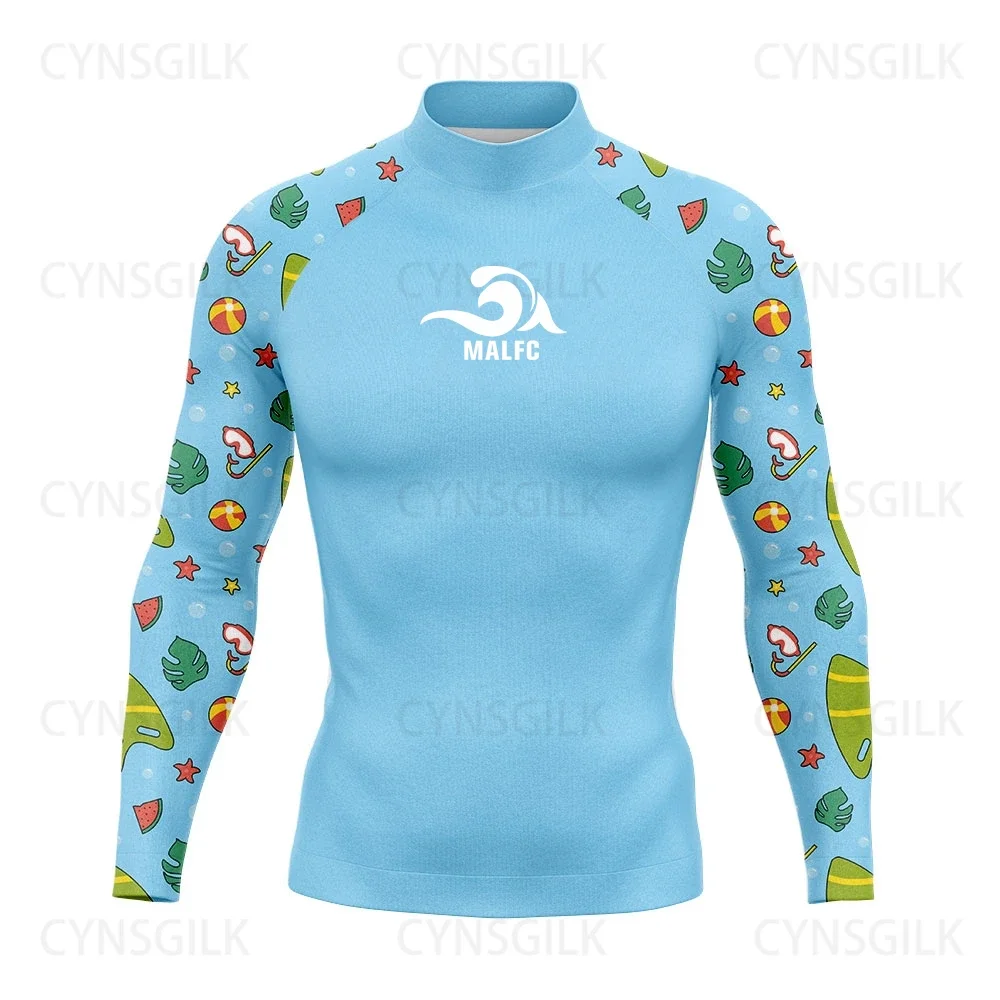 MALFC-Rash Guard z długim rękawem dla mężczyzn, ubrania do surfingu, strój kąpielowy Rashguard, odzież surfingowa, UPF 50, sporty wodne, stroje