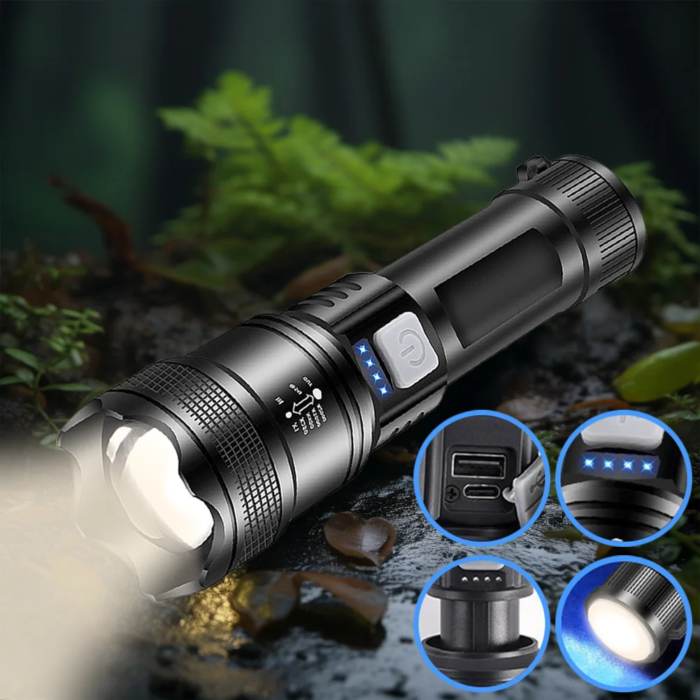 XHP50 High Power Flashlight Power Display Super Bright Flashlight 1200mAh Powerful Zoom Lamp Mobile Power Bank for Power Outages