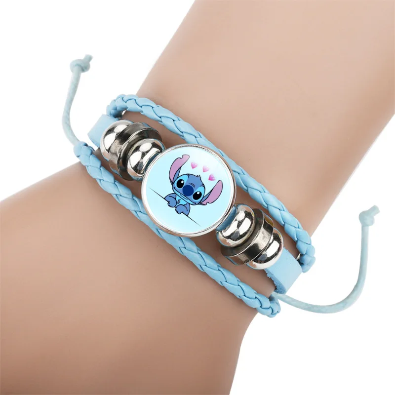 

Disney Cartoon Stich Couple Leather Bracelet Time Gemstone Blue Lilo and Stich Bracelet Girls Retro Fashion Versatile Jewelry