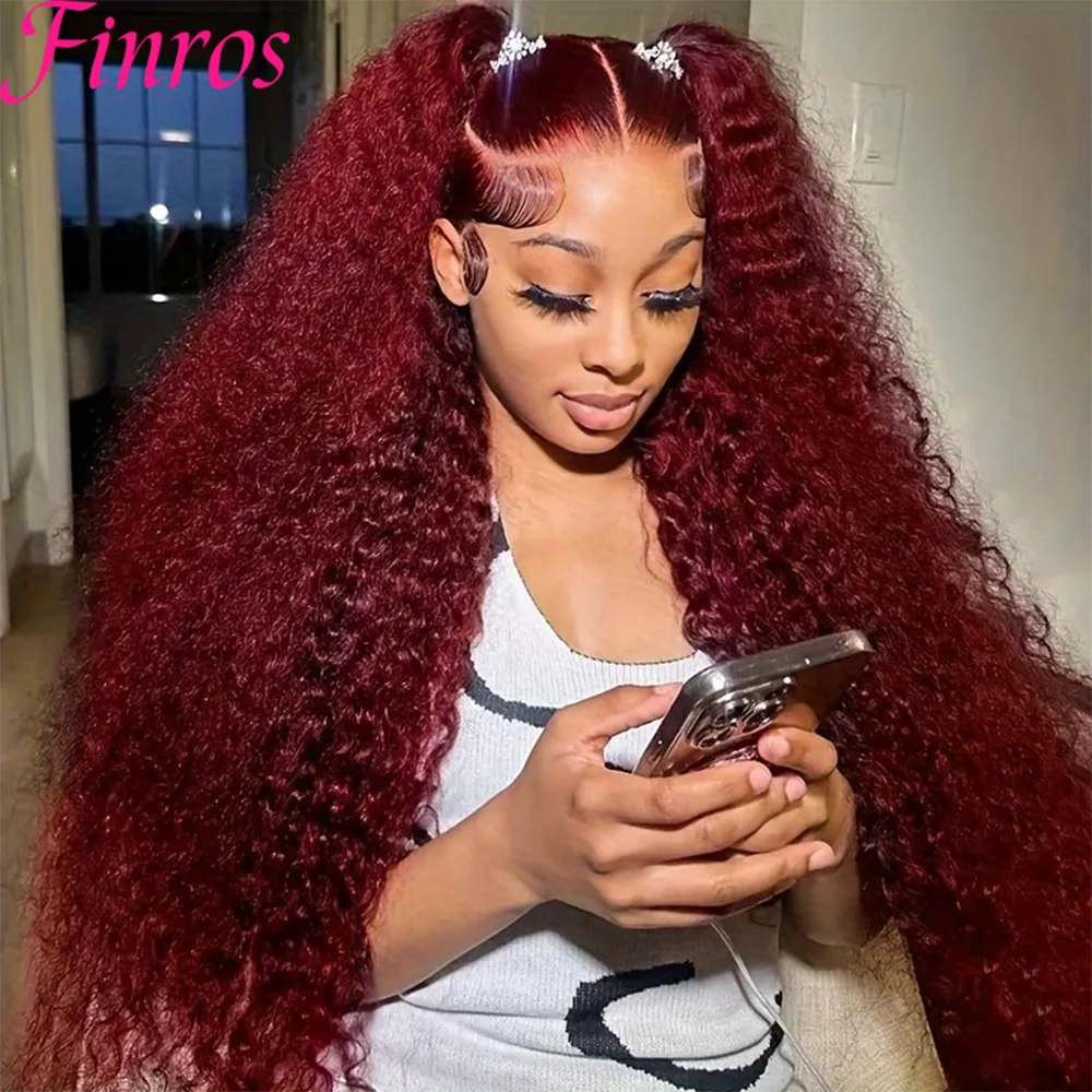 

Finros Burgundy 99j Deep Wave Frontal Wig Colored Curly Human Hair Wigs 200 Density 13x4 Hd Lace Frontal Human Hair Wigs