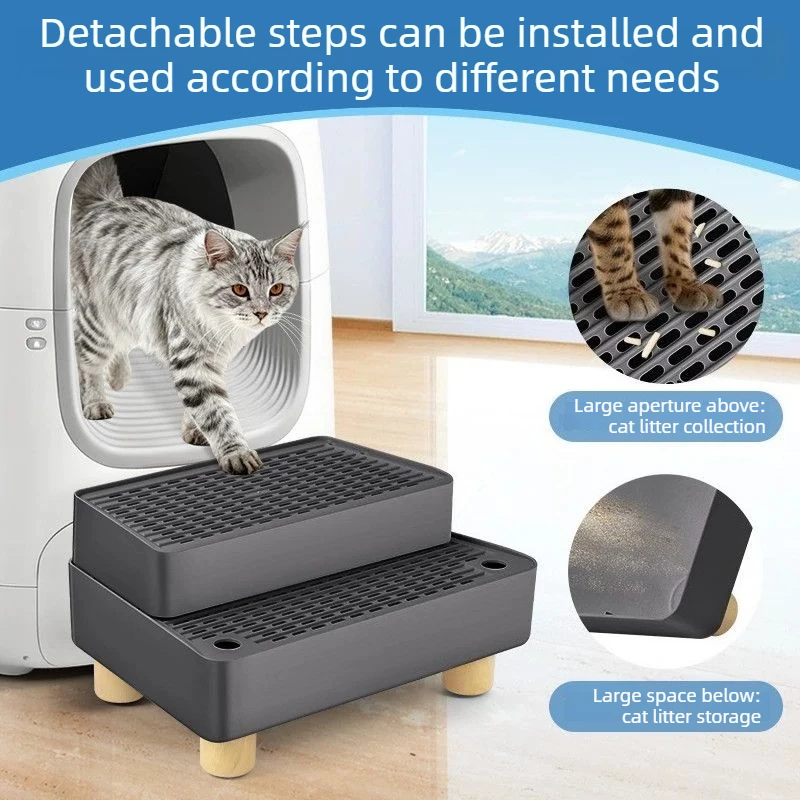 Cat Litter Control Tray, Raised Step, Litter Mat, Automatic Litter Box, Thickened Steps, Double-Layer Sturdy Design