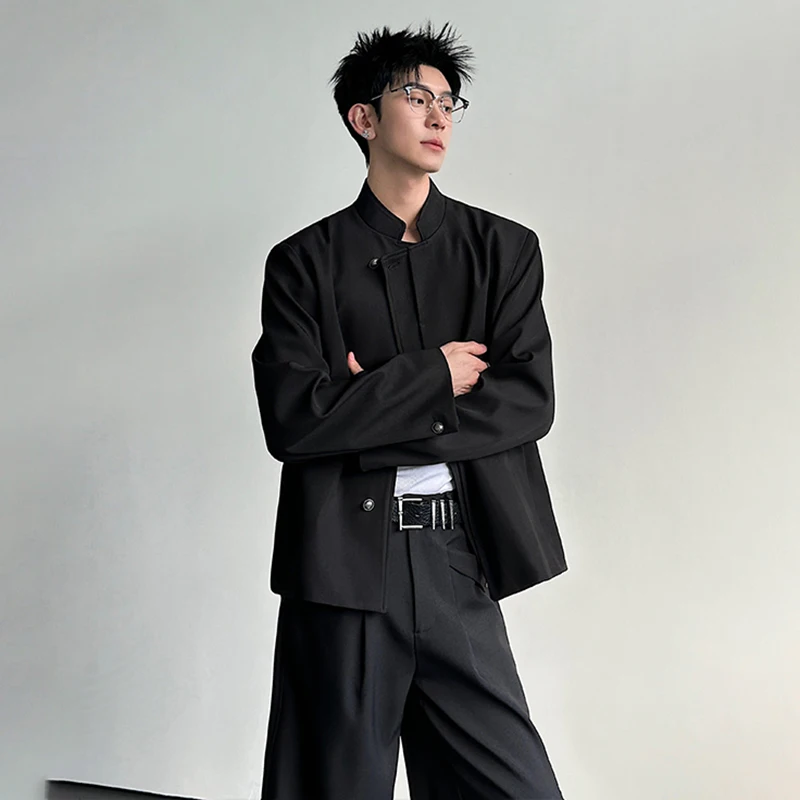 LUZHEN 2026 Spring Solid Color Buttoned Placket Casual Blazer Coat Men's Trendy High Quality Handsome Stand Neck Jacket JY6368