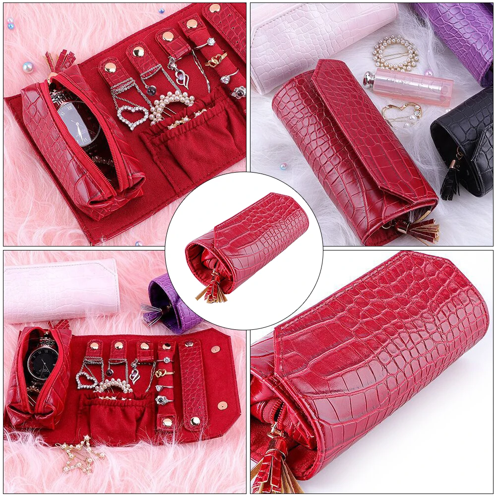

Portable Jewelry Storage Case Roll Organizer For Travel Earrings Necklaces Bracelets Lightweight Durable Small Jewelry Container