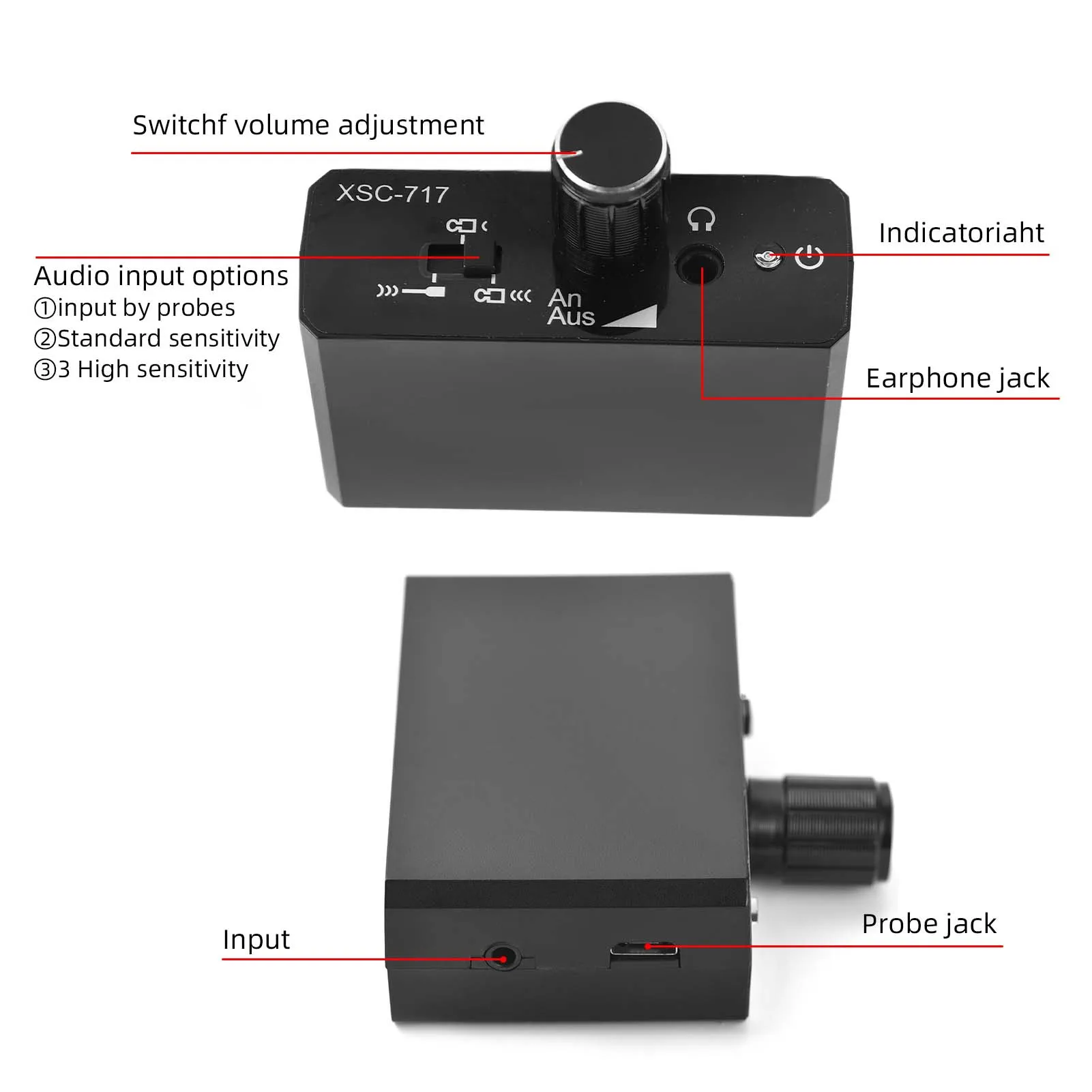เครื่องตรวจจับน้ํารั่วไร้สายการก่อสร้างน้ํารั่วเซนเซอร์น้ําใต้ดินท่อรั่ว Monitor 20000X การขยายเสียง