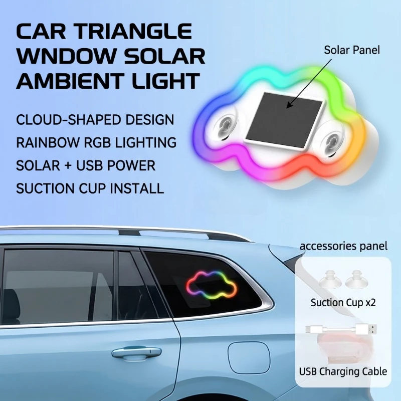 

Solar Powered No Wiring Car Triangle Window Cloud RGB LED Atmosphere Light Auto Interior Colorful Auspicious Cloud Decor Lamp