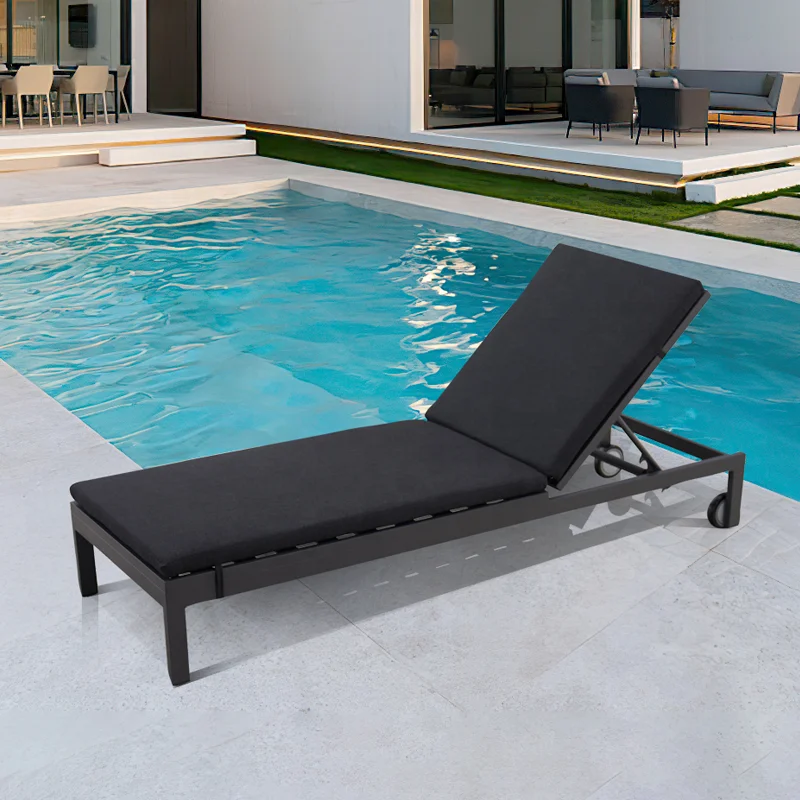 

Black Modern Exterior Patio Chaise Lounge Sunbed Furniture Outdoor Garden Pool Aluminum Sun Lounger Chairs