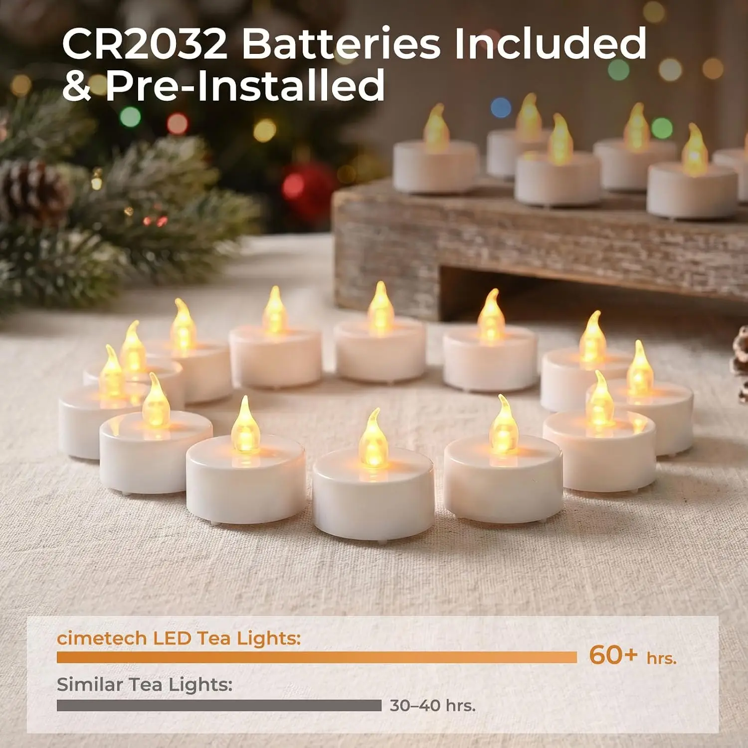 Pack of 12/24 Realistic & Bright Flickering Flameless Tea Light Battery Operated Led Candles Halloween Christmas Candle Lighting