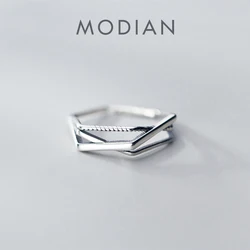 Modian Irregular Geometric Cross Line Authentic Sterling Silver 925 Ring for Women Free Size Simple Ring Fine Jewelry Bijoux