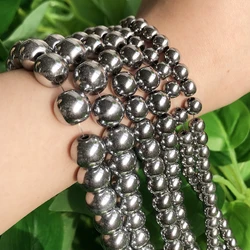 Natural Silvery Hematite beads Round Smooth Loose Stone Beads for Jewelry Making DIY Bracelet Necklace 2 3 4 6 8 10 12mm