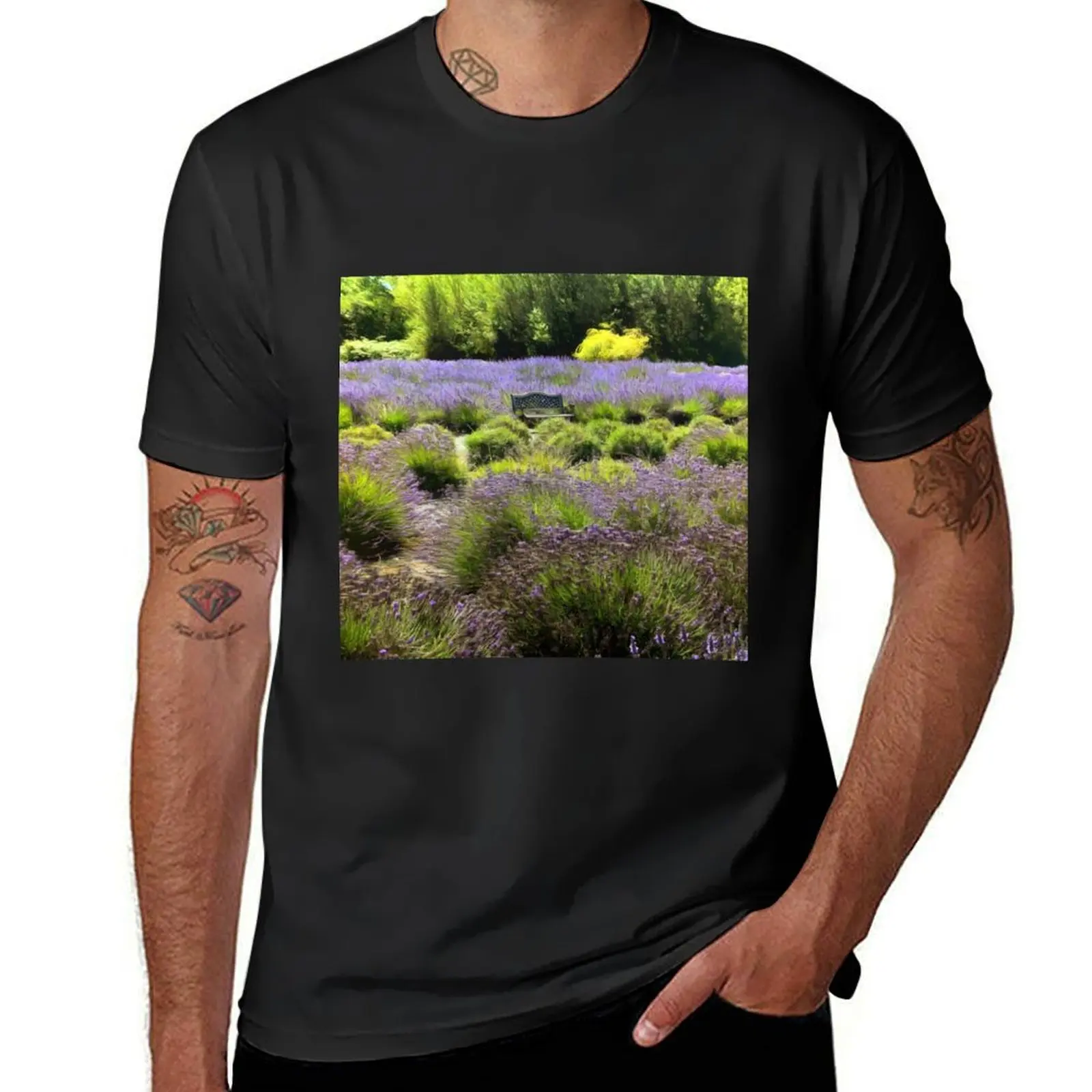 Bench in the Middle of a Sequim Lavender Field T-Shirt plus size tops animal prinfor boys plus sizes plain t shirts men