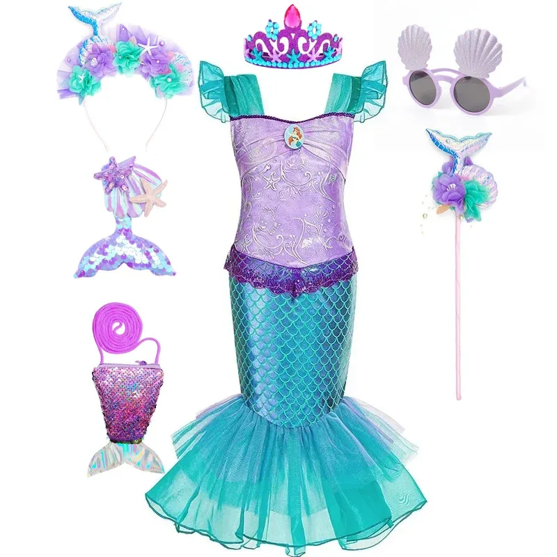 Vestido de sirena para niña, disfraz de princesa para fiesta de cumpleaños para niños, ropa de fantasía de Halloween, vestido elegante de verano