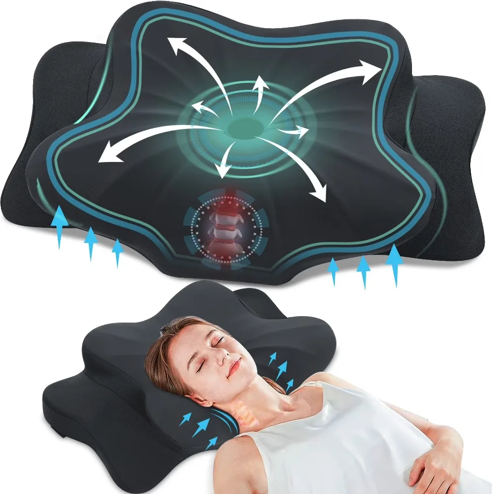1 almohada de memoria con forma de mariposa, diseñada de forma ergonómica, soporta perfectamente su cabeza, cuello, hombros y espalda.