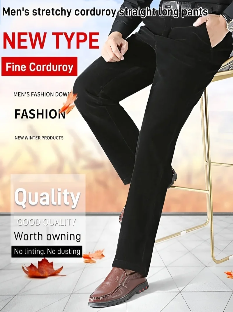 

Elastic corduroy straight trousers men autumn and winter middle-aged men's casual trousers corduroy trousers middle-aged and