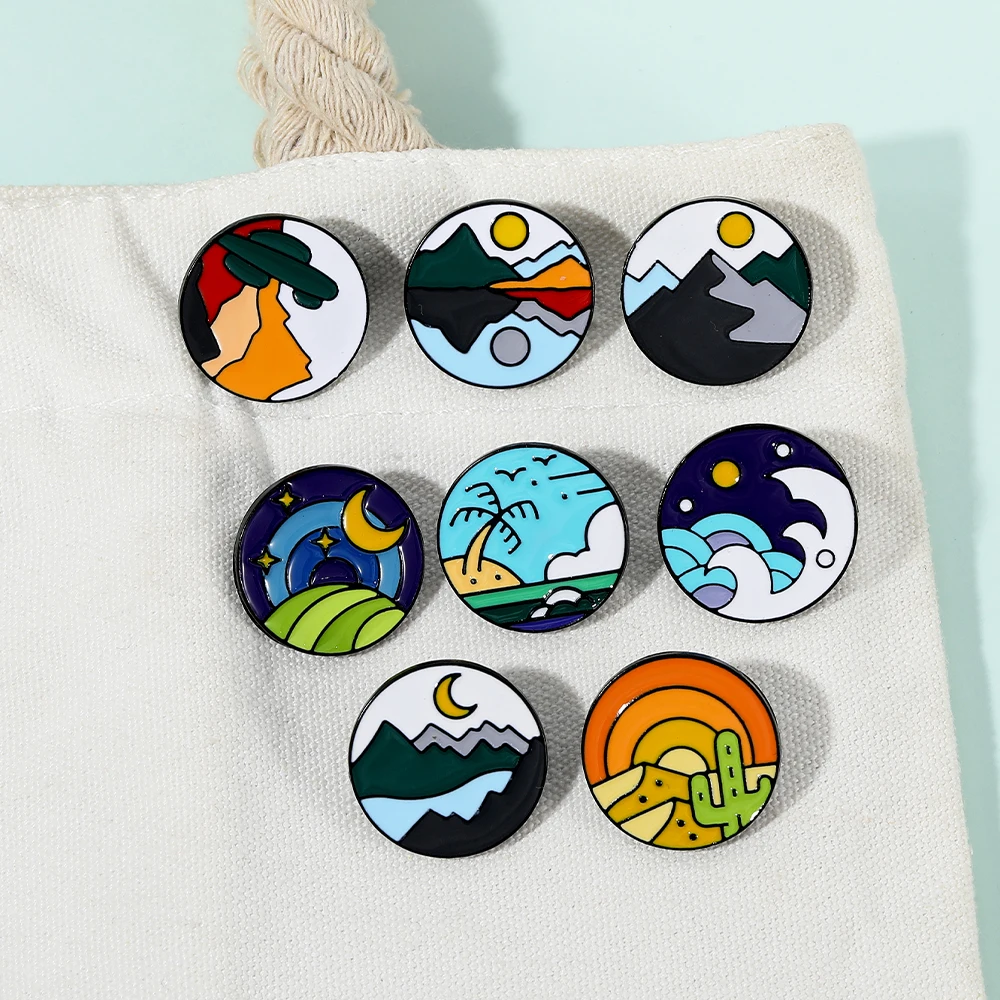 مضحك المناظر الطبيعية جولة المينا دبابيس الشاطئ المحيطات الصحراء المراعي الجبال البحيرات والغابات نمط دبابيس