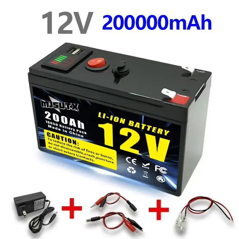 12V 200Ah Lithium 18650 Deep Cycle Battery for Solar Fish Finder Marine Outdoor Camping Off-Grid Applications with USB Port