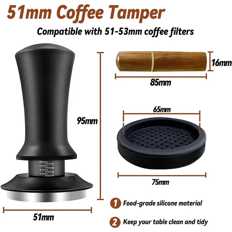 ABNL 5X Coffee Espresso Tamper 51Mm With WDT Tool Calibrated Spring Loaded, With Silicone Mat, For Espresso Coffee Machine