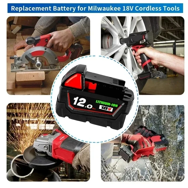 Originální 18V 12,0Ah pro Milwaukee M18 baterie 48-11-1815 48-11-1850 2604-22 2604-20 2708-22 2607-22 baterie pro elektrické nářadí - náhled 4