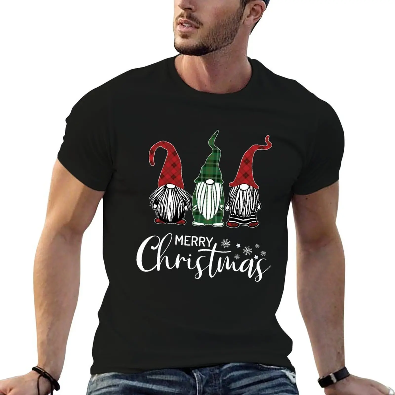 100% Christmas shirts Funny Gnomes Gift Merry In man Plaid shirt Hats Xmas t T-Shirt t plain cotton