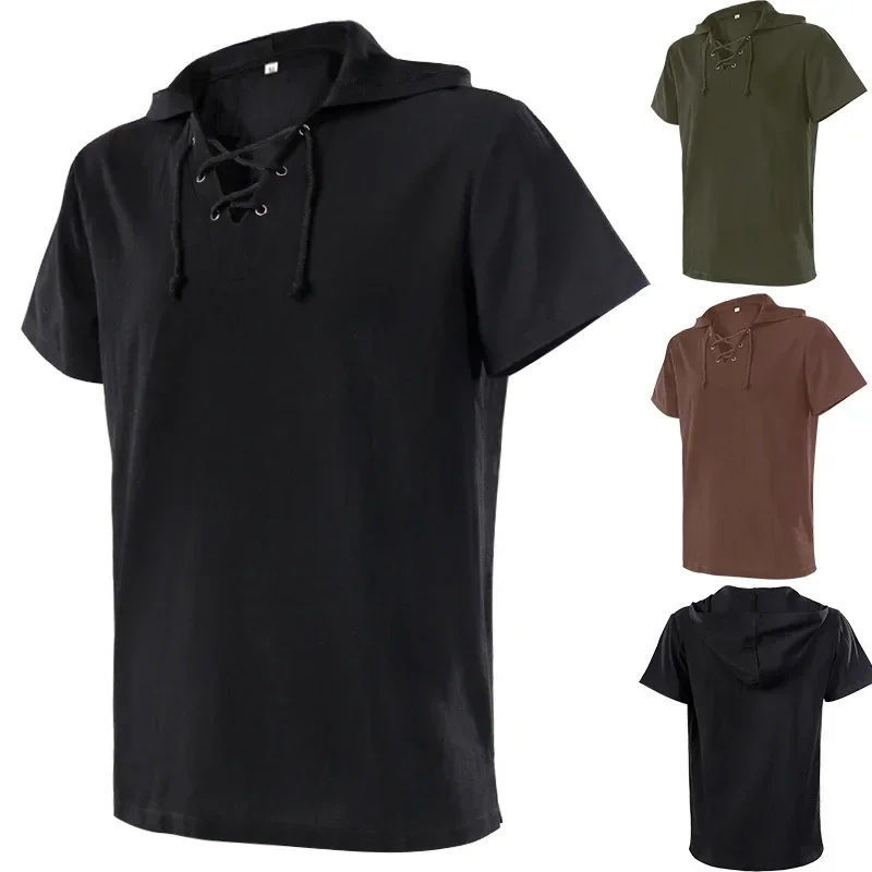 

New European And American Hooded Short-Sleeved Shirt Medieval Clothing