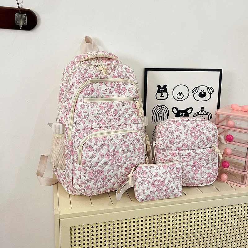 Floral Backpack Three Piece Set Cute Backpack Kids Backpacks for Boy School Bag Cartoon Backpacks Class Bag for Girl Mochila Sac