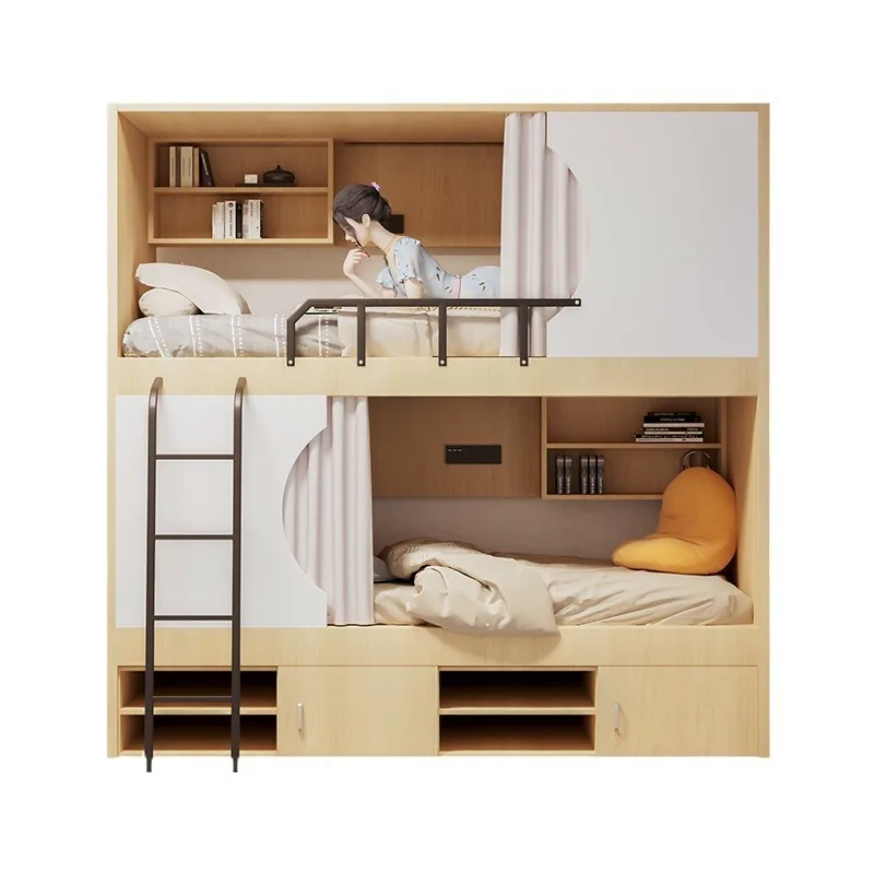 

Student space capsules get on and off the bed, steel and wood stairs can store double layers