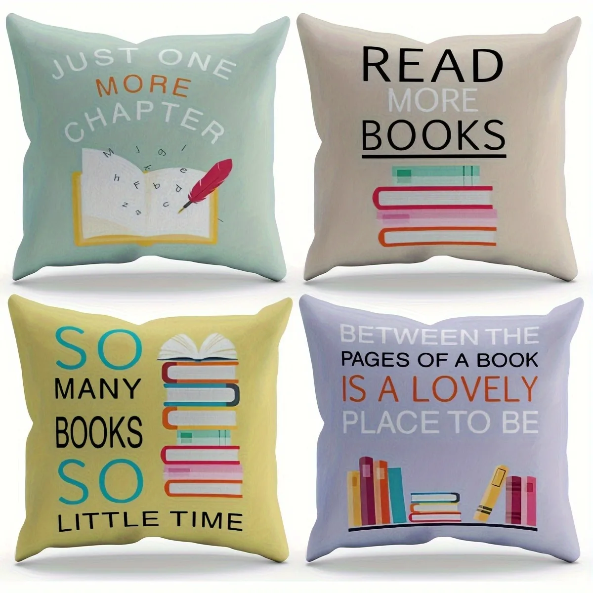 Inspirational statements and books printed pillow covers, sofa and chair cushion covers, bedroom study decoration