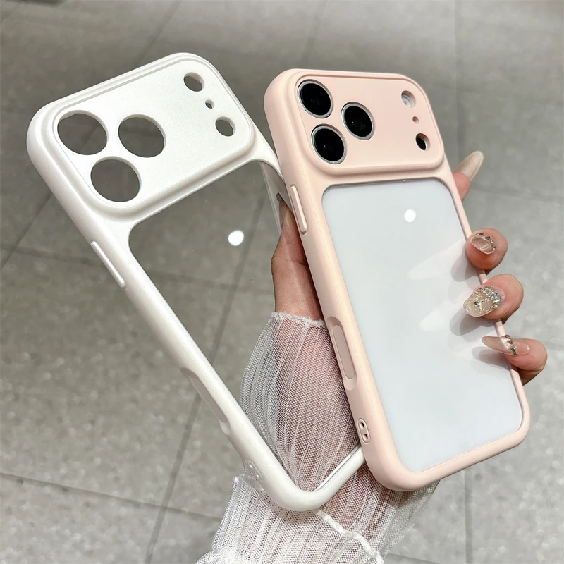 Candy Color Large Window Shockproof Bumper Clear Case For iPhone 17 Air 16 15 14 Plus 13 12 11 Pro Max Transparent Acrylic Cover
