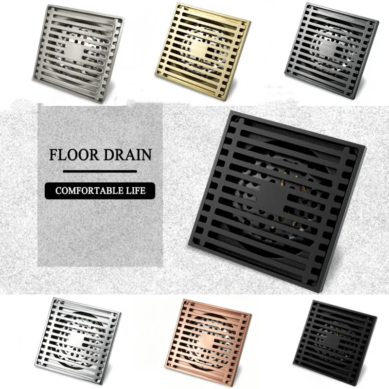 Brushed Rose Gold Bathroom Drain Stopper Bathroom Brass Floor Shower Drain Waste 10CM Floor Anti-odor Drainer 5