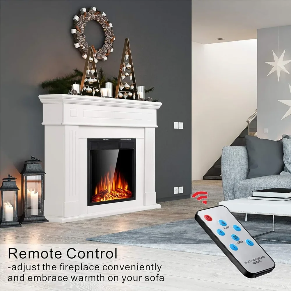 Electric Fireplace TV Stand， Electric Fireplace Heater with Logs, Adjustable Led Flame, Remote Control, Electric Fireplace