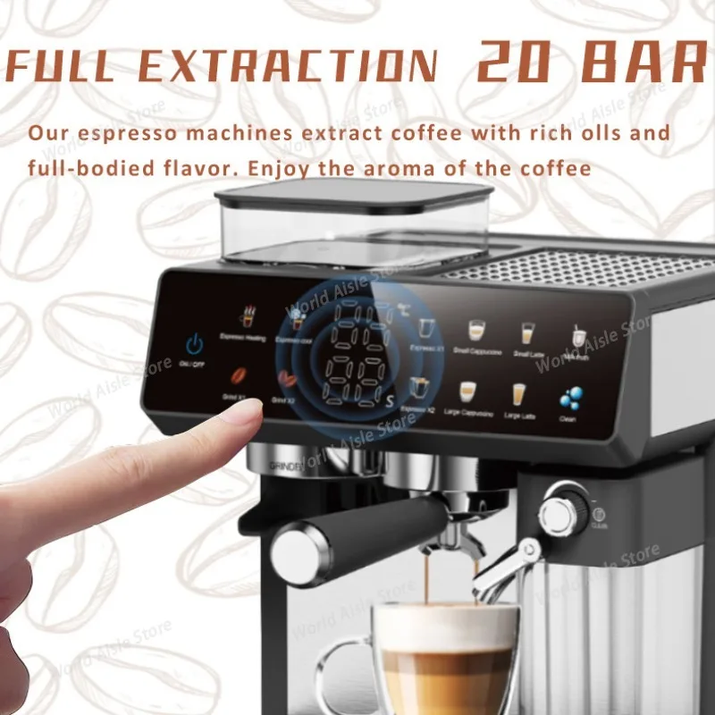 220V Semi-automatic Italian Coffee Machine with Grinding Function Espresso Coffee Maker Home Use Commercial Coffee Machine